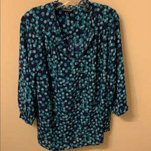 Navy blouse with 2-tone aqua dots